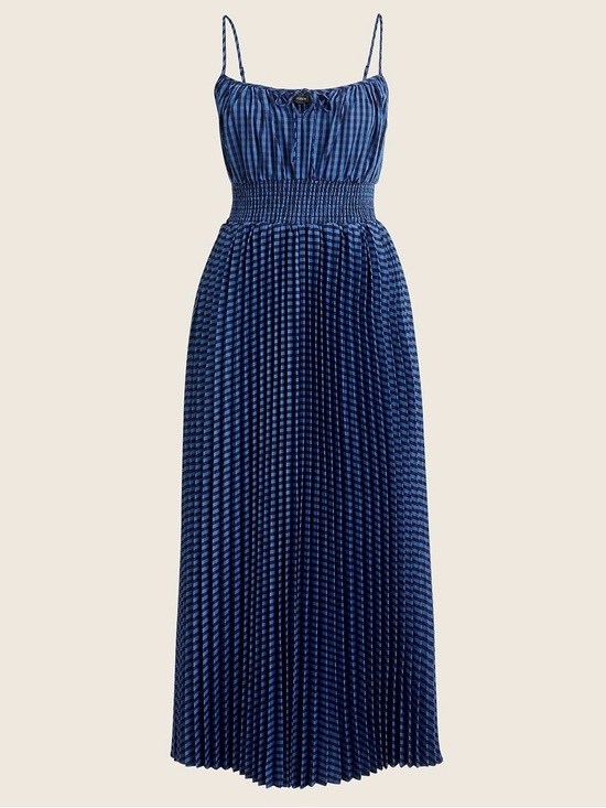 J. Crew Dresses & Skirts - NWT J. Crew Smocked Waist Gingham Blue Pleated Cottagecore Peasant Midi Dress